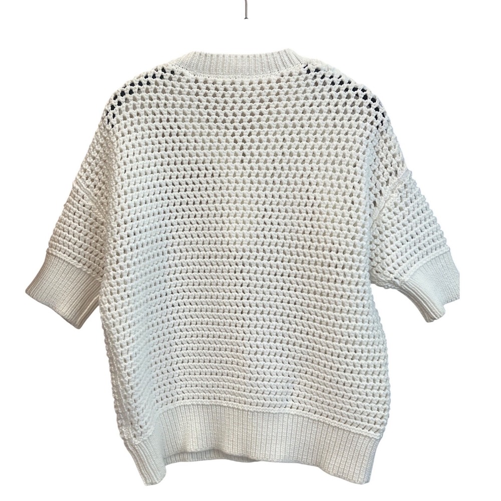 Haven Well Within White Crochet Knit Button Neck Short‎ Sleeve Sweater Top S - Picture 4 of 5